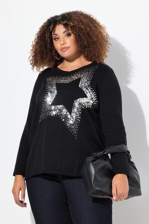 Image du produit Ulla Popken Pull à col en V et manches longues avec étoile pailletée (56)