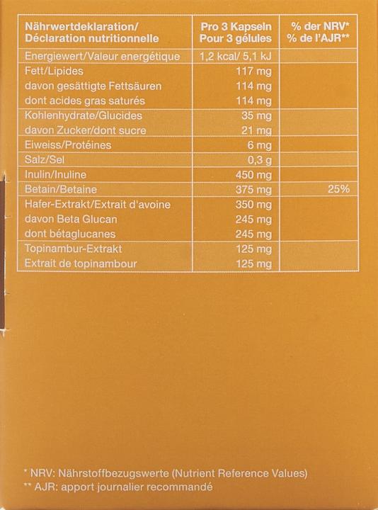 Valeurs nutritives et ingrédients Epigenosan Epiprevital prébiotiques (90 pièce(s), Capsules, 90 g)