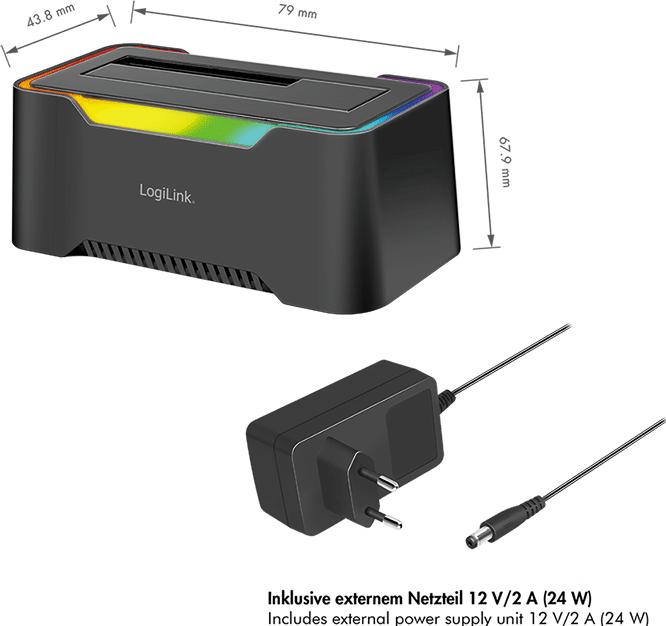 Immagine prodotto LogiLink USB-C 3.2 Gen 1 Docking Station, 1-Port, 2.5" & 3.5" SATA HDD/SSD, RGB-Licht, schwarz