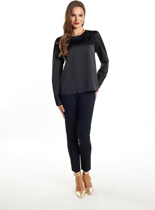 Image du produit Alary Chemisier élégant à manches longues, satin brillant, boutons couverts et col rond (S)