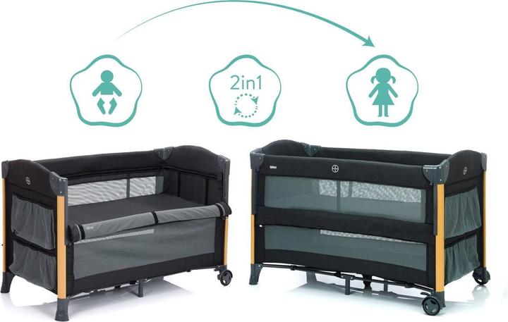 Image du produit Fillikid Lit d'appoint de voyage Cadiz noir avec finition bois (60 x 120 cm)