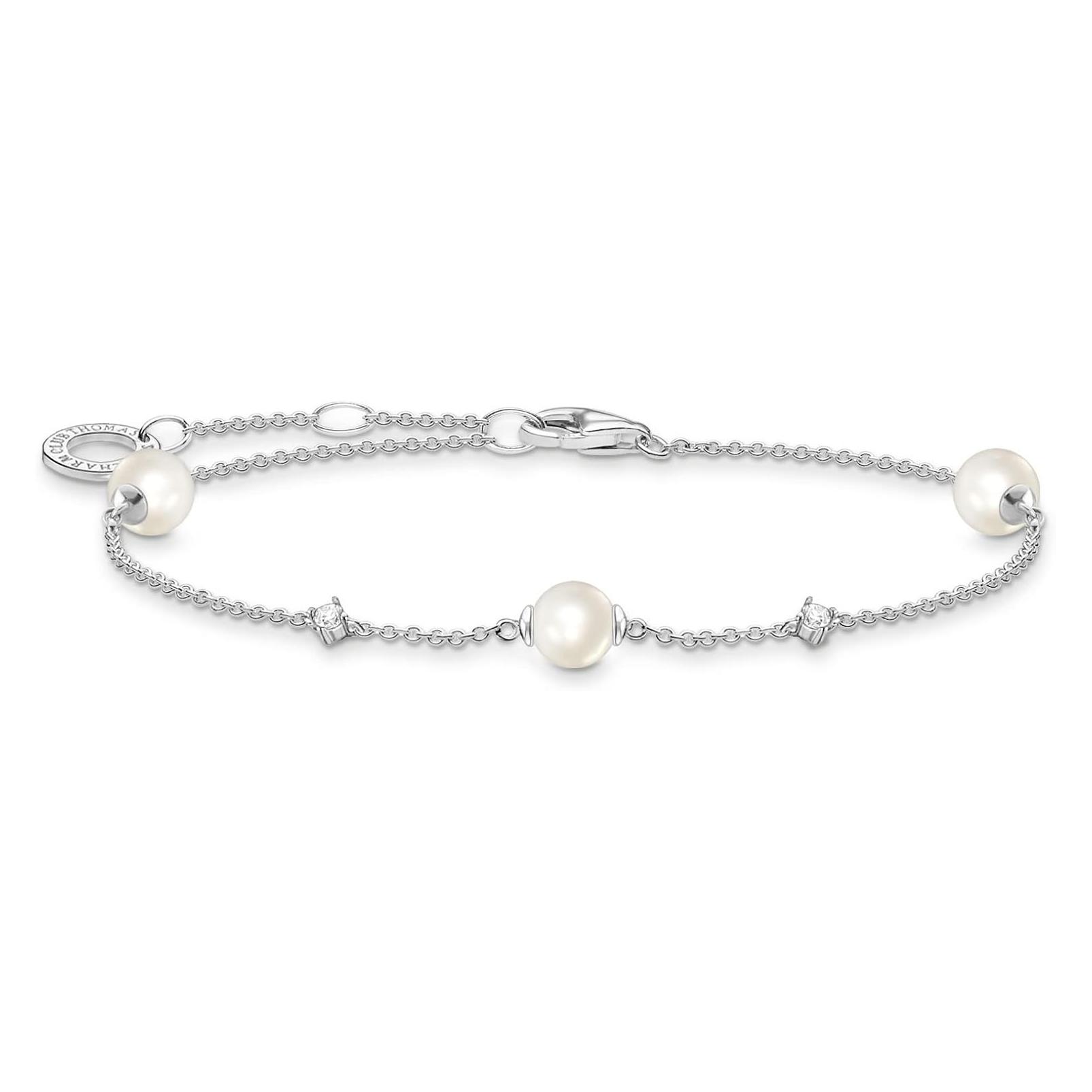 Thomas Sabo, Armschmuck, Armband Perlen Mit Weissen Steinen Silber, (19 cm, 925er Silber)