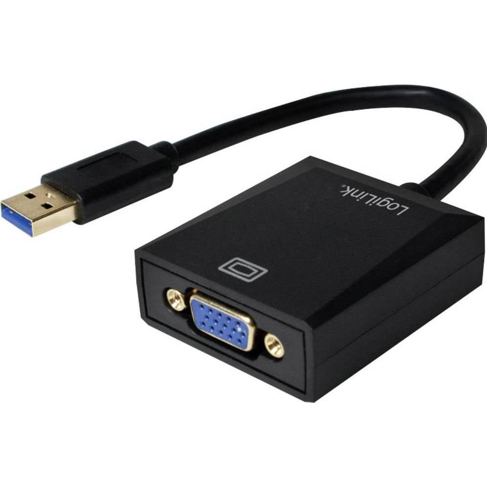 LogiLink USB 3.0 zu VGA (VGA, 5.10 cm), Data + Video Adapter, Schwarz