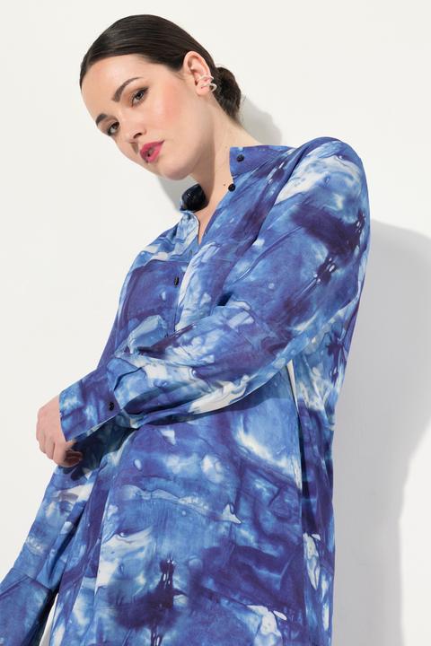 Actual product image Ulla Popken Tye Dyed Long Sleeve Button Down Tunic Blouse (46, 48)