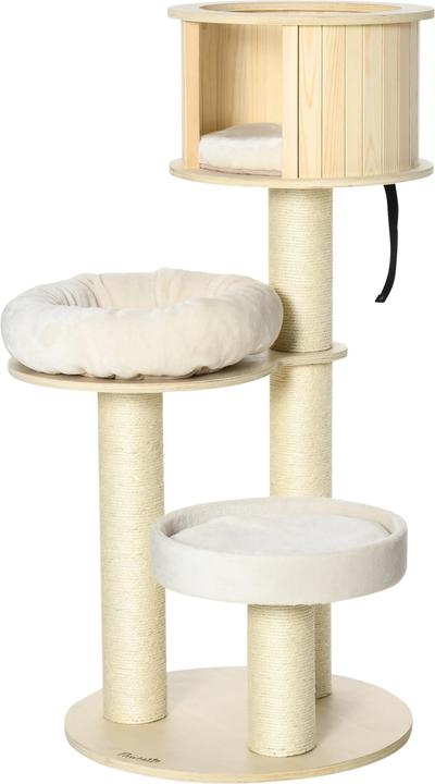 Produktbild PawHut Kratzbaum mit drei Ebenen (122 cm, Natur+Creme)