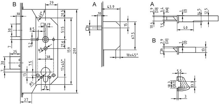 Actual product image Glutz Insertion latches TREPLANE 1836 (Mortise lock)