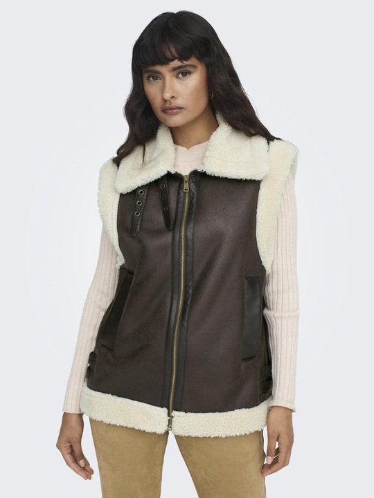 Actual product image Only Fly-away collar waistcoat biker jacket in leather look (L)