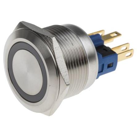 Rs Pro Switch Pushbutton Stainless Blue ring, Taster + Schalter, Blau