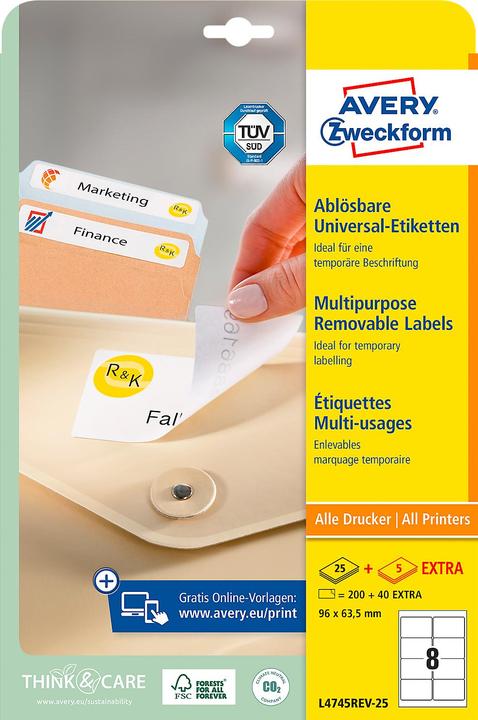 Actual product image Avery Universal labels, ablösbar