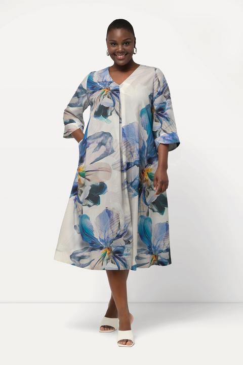 Produktbild Ulla Popken Midikleid, Lyocell, A-Linie, V-Ausschnitt, 3/4-Arm (50, 52)