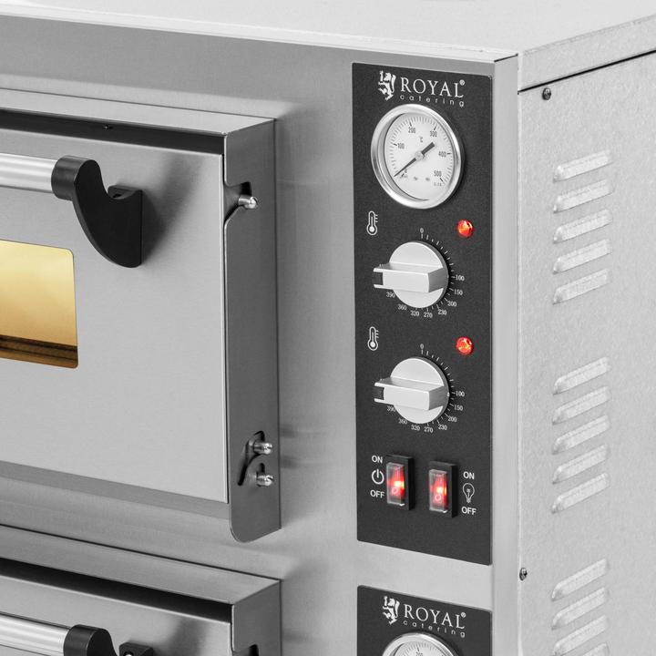 Produktbild Royal Catering Elektro-Pizzaofen 2 Backkammern 450 °C Ober-/ Unterhitze je 4 Pizzas mit Ø 25 cm (Pizzaofen Elektro)