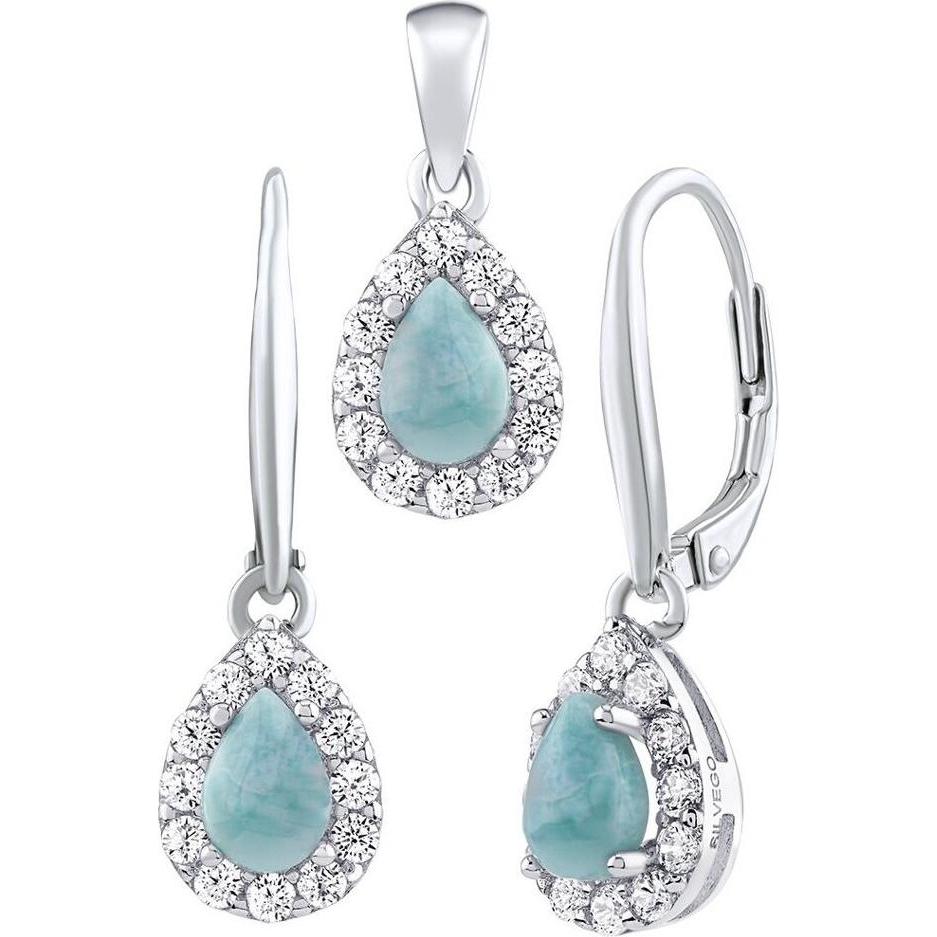 Silvego, Orecchini, Set di gioielli EUREKA in argento con Larimar - orecchini e pendente JJJ1393LR