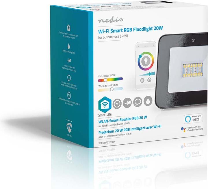 Actual product image Nedis SmartLife Floodlight | 1600 lm | Wi-Fi | 20 W | RGB / Warm to Cool White | 2700 - 6500 K | Al (1600 lm, IP65)