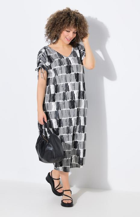 Produktbild Ulla Popken Midi-Jerseykleidm Batikstreifen, V-Ausschnitt, Halbarm (54)
