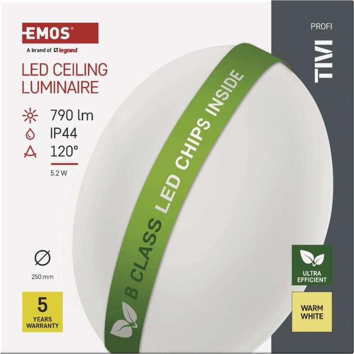Produktbild Emos LED-Deckenleuchte TIVI, A CLASS, rund weiss 5,2W, IP44, Warmweiss (790 lm)