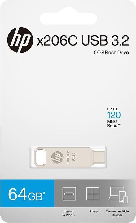 Actual product image HP 64GB x206c OTG Type-C Metal Flash Drive (64 GB, USB-A, USB-C)