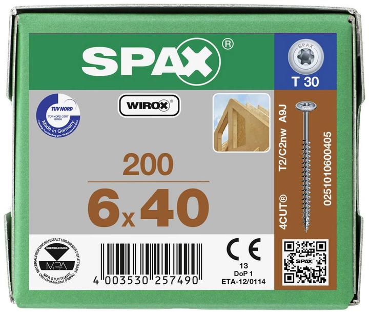 Produktbild Spax Tellerkopf T-Star Plus T30 Vollgewinde Wirox (200 Schrauben pro Stück)