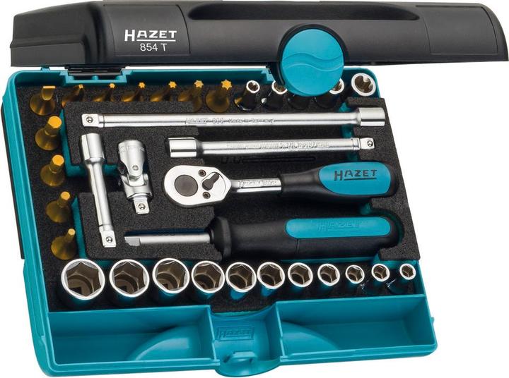 Produktbild HAZET Steckschlüssel Satz 854T ∙ Vierkant6,3 mm (1/4 Zoll) ∙ Aussen Sechskant-Tractionsprofil, Aussen…
