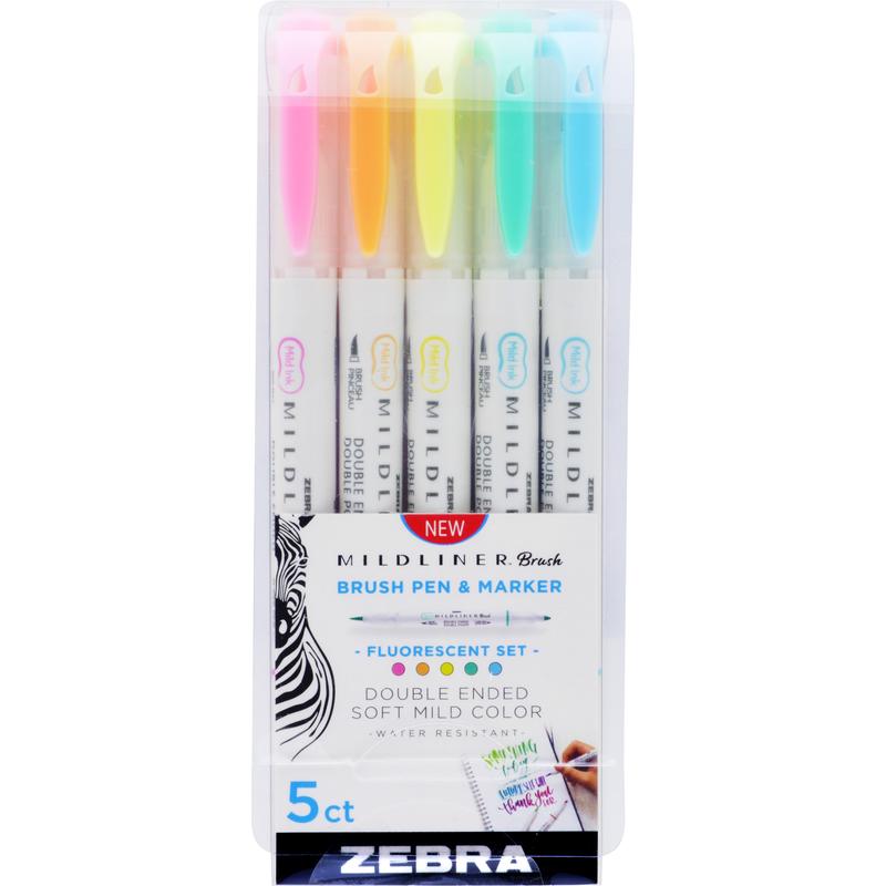 Zebra, Evidenziatori, Marchio Mildliner Pennello Fluorescente 5 colori (5x)