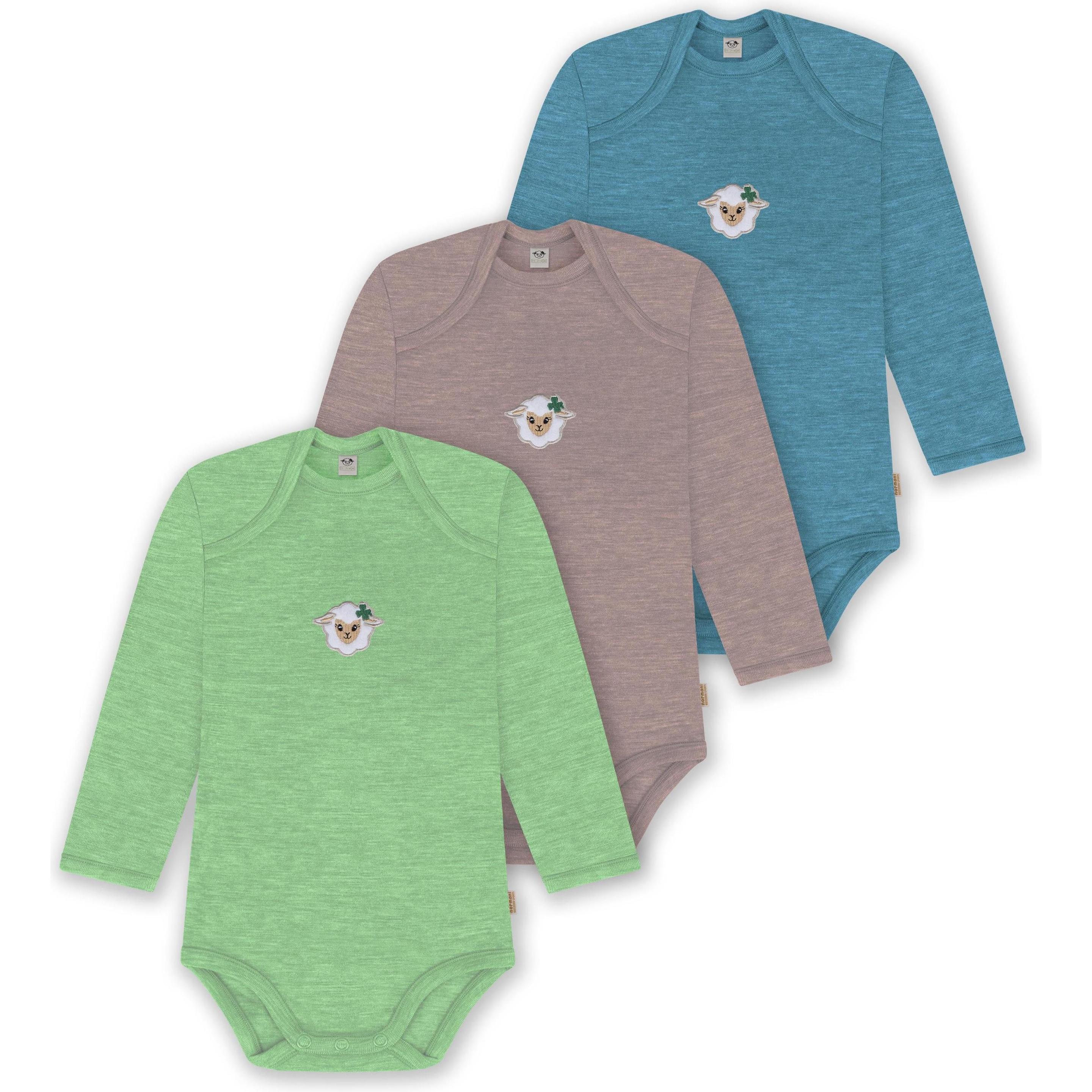 Normani, Herren, Body, 3er Pack Baby Merino Body Langarm „Auckland" - 9383, Blau, (98)