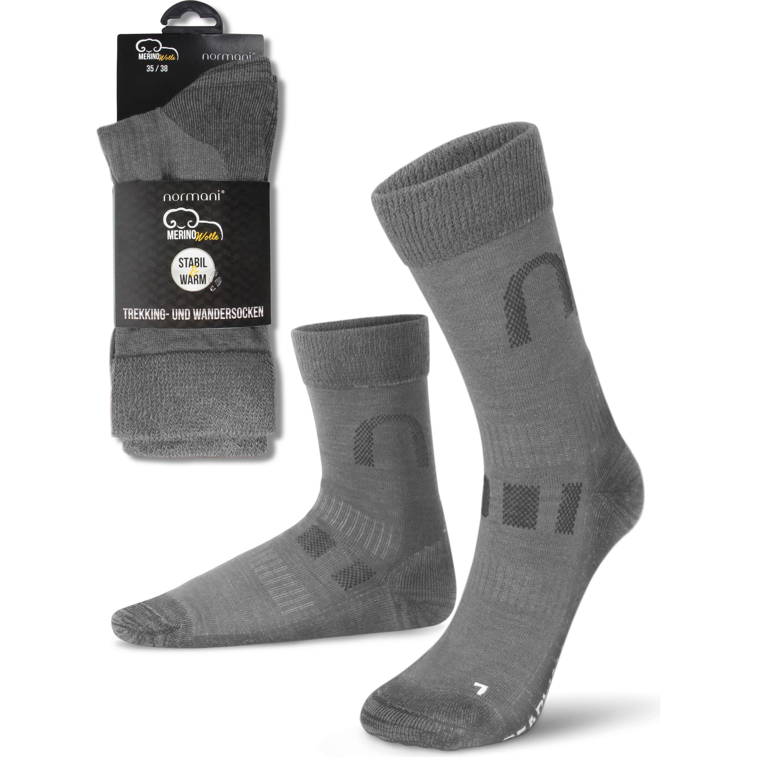 Thumbnail - Normani, Herren, Socken, 2 Paar Merinowollsocken Wander- und Trekkingsocken Melton, Grau, (2er Pack, 39 - 42)