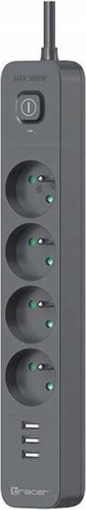 Actual product image Tracer 47027 Power Line+ 1.5m (4 outlets +3x USB A, 5V 2.4A) (4x, CEE 7/4, 1.50 m)