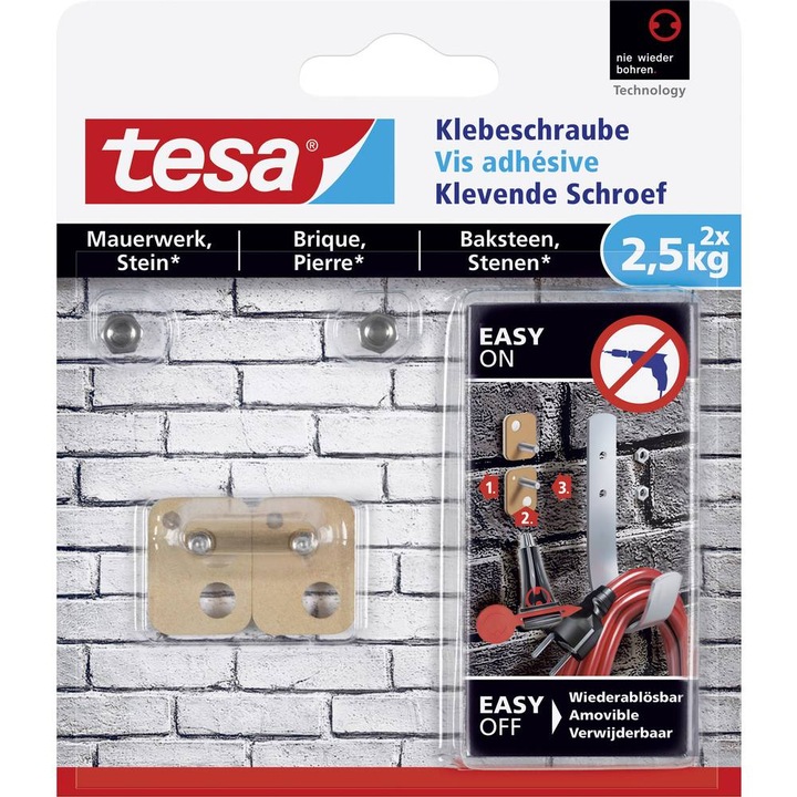 Produktbild tesa Klebeschraube für Mauerwerk & Stein, viereckig