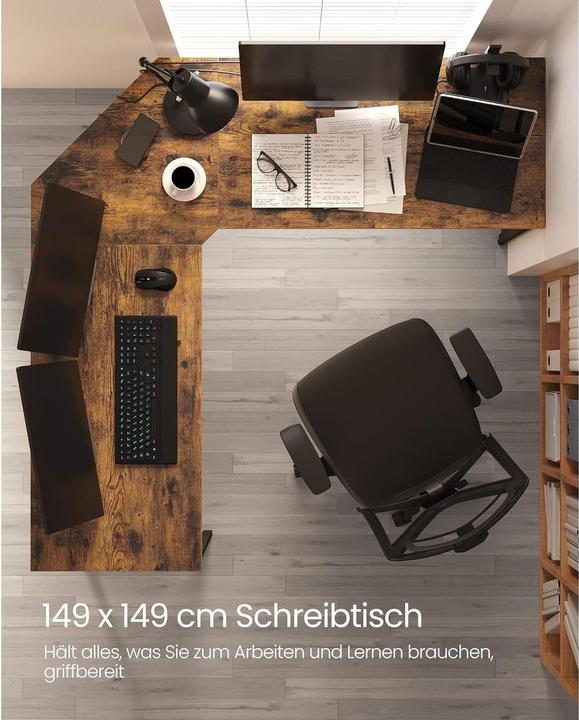 Actual product image Vasagle Desk brown L-shaped, O-leg frame black 149.0 x 50.0 cm (149 x 149 x 76 cm)