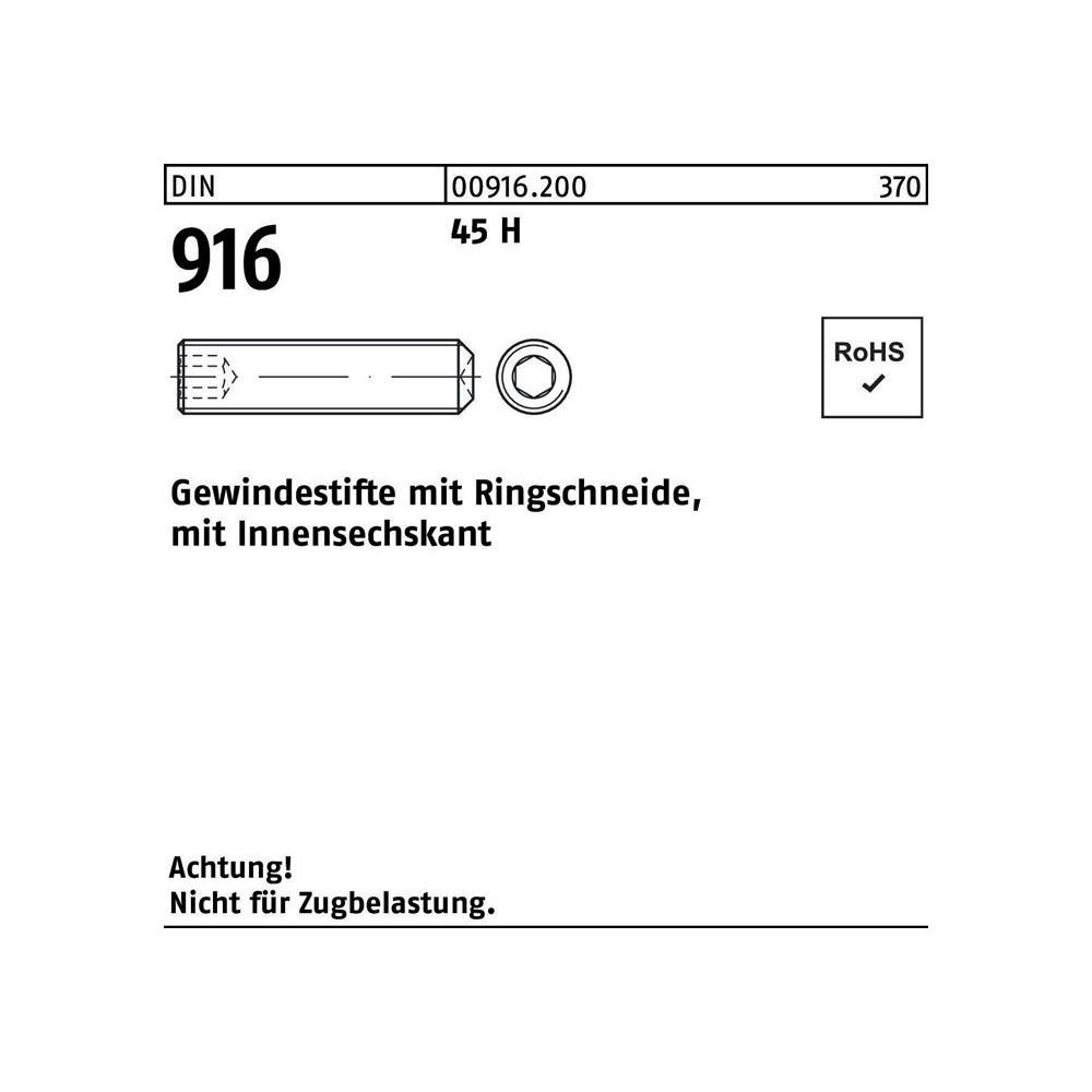 Schrauben, Gewindestift DIN 916 Ringschn./Innen-6-Kant M 10 x 16 45 H (200 Schrauben pro Stück)