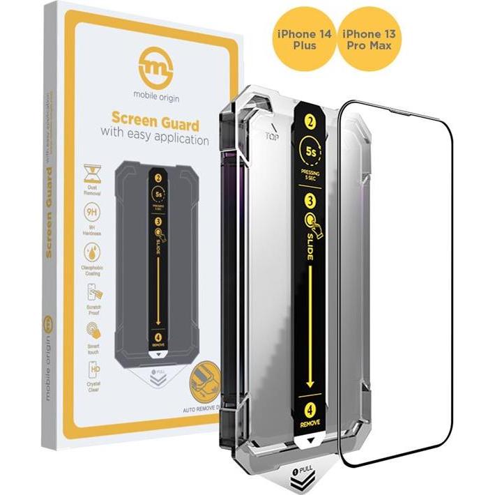 Mobile Origin Screen Guard with easy application (1 Stück, Apple iPhone 14 Plus), Smartphone Schutzfolie, Transparent