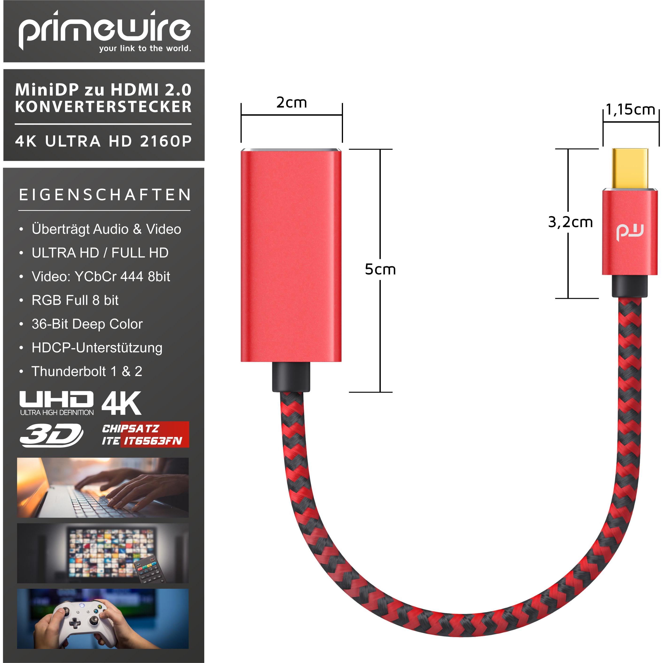 Thumbnail - Primewire 4K Mini Displayport zu Hdmi 2.0 Adapter, Mini DP Kabel, mDP Adapter, 4K@60Hz, Thunderbolt (0.15 m, HDMI), Vide...