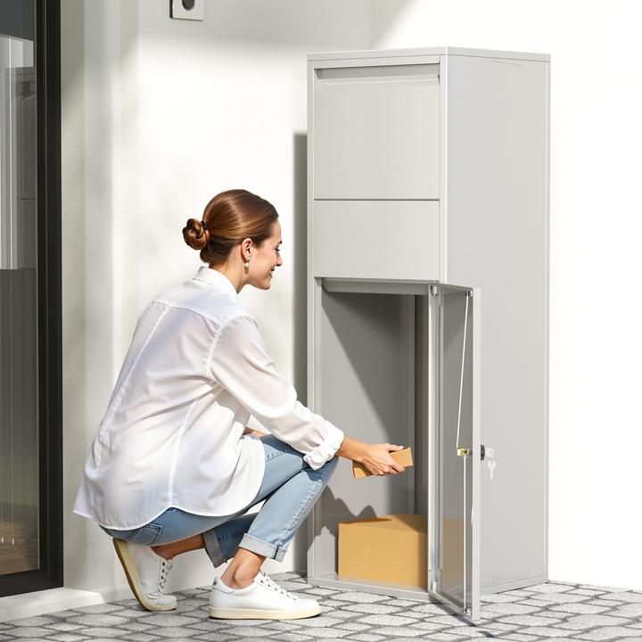 Produktbild Wiltec Paketkasten Briefkasten silberfarben 46x45x140 Paketbox Zuhause Päckchen