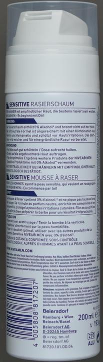 Immagine prodotto NIVEA MEN Sensitive Rasierschaum (200 ml, Schiuma da barba)