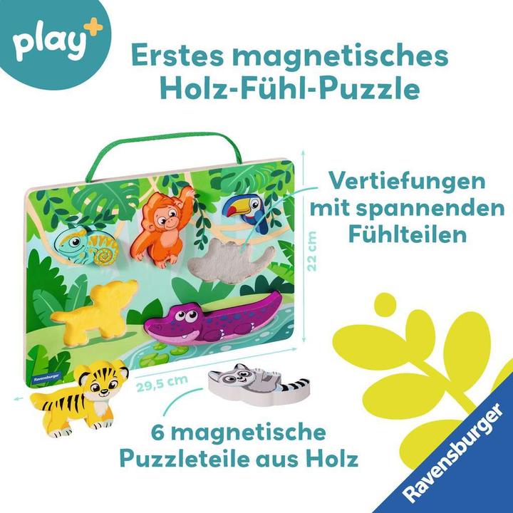 Productafbeelding Ravensburger Magnetisches Holz-Fühl-Puzzle: Dschungel (6 onderdelen)