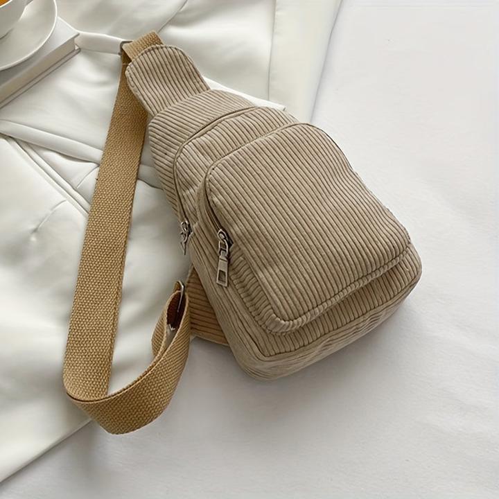 Actual product image Only-Bags.Store Schicke schwarze Cord-Crossbody-Tasche - lässige Gürteltasche mit Reissverschluss, perfekt für
