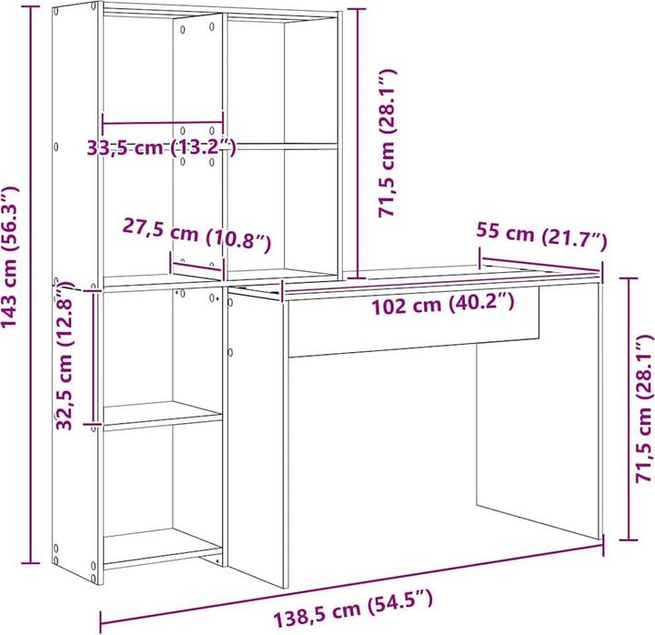 Produktbild vidaXL Schreibtisch für Zuhause (55 x 138.50 x 143 cm)