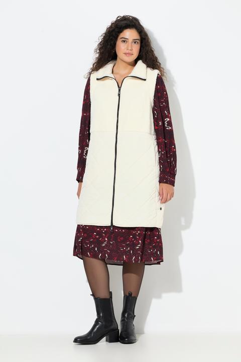 Produktbild Ulla Popken Long-Weste, Teddyfleece/Stepp, Seiten-Druckknöpfe (56)