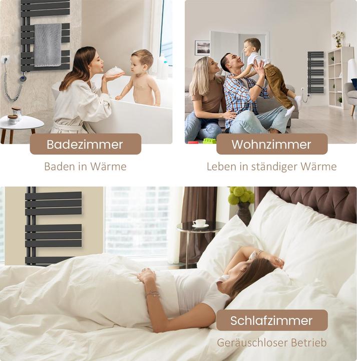 Actual product image Emke Electric Towel Warmer with Heating Rod and Timer, Anthracite 1041x400mm 400W