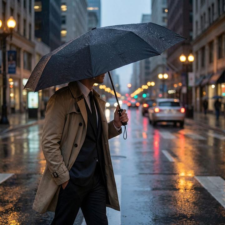 Produktbild Ideoon Kompakter Automatik-Regenschirm in Schwarz - Ø 95cm - Windfester Taschenschirm mit Fiberglas