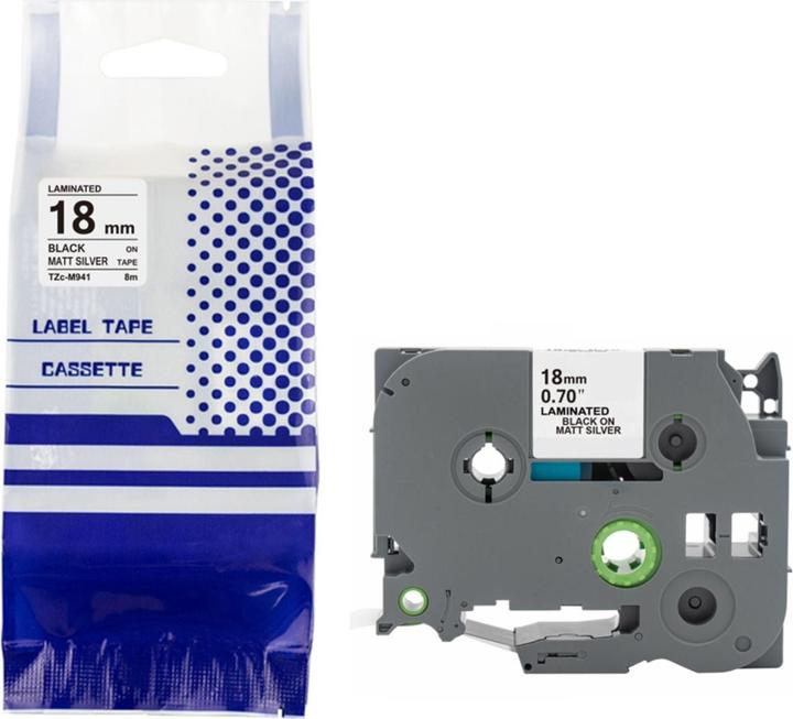 Hermex Alternatives Etikettenband zu Brother TZe-M941 Beschriftungsband (1.80 cm, Schwarz, Silber)