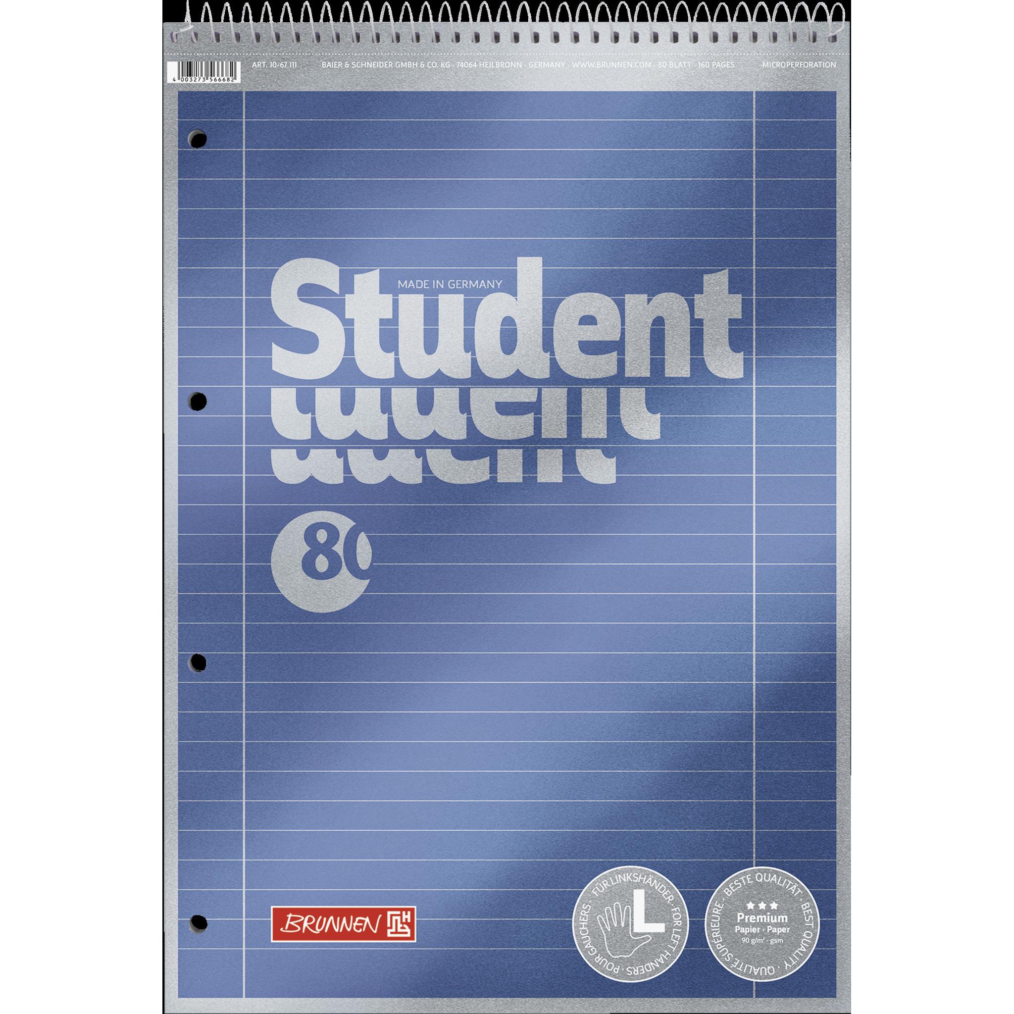 Brunnen, Heft + Block, 5 Collegeblöcke Student Premium Lineatur 27 liniert DIN A4 Innen- und Aussenrand (A4, Liniert, Ke...