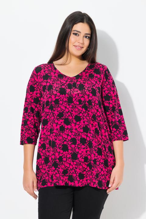 Immagine prodotto Ulla Popken Maglia dal taglio svasato con fiori, scollo a V e maniche a 3/4 (46, 48)