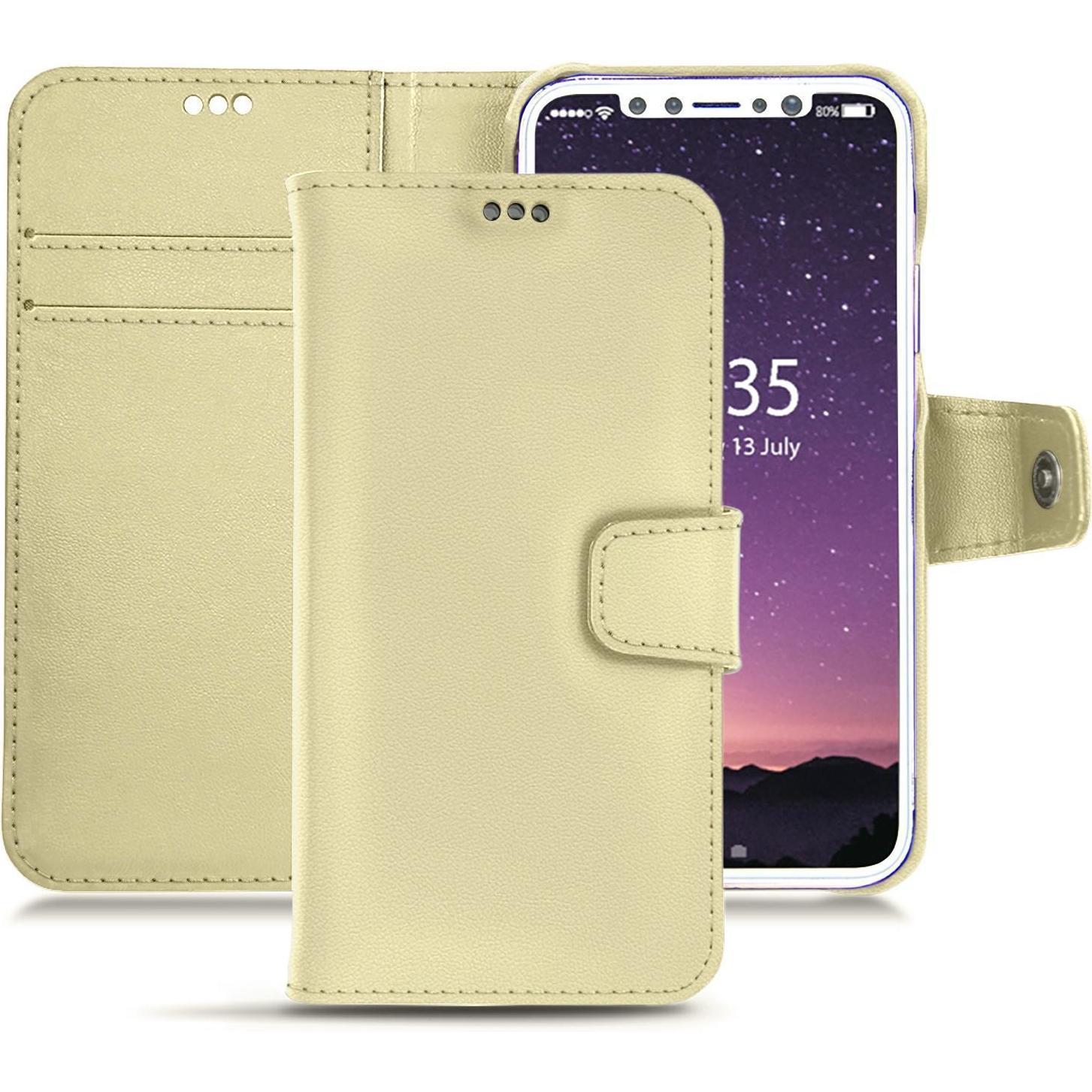 Noreve Lederschutzhülle Wallet (Apple iPhone XS), Smartphone Hülle, Beige