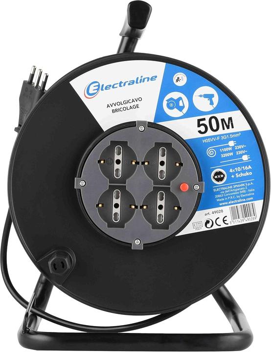 Actual product image Electraline Cable reels 2 Sockets+ 2 Schuko 10/16A+T 3x1,5 (50 m, 1.50 mm²)