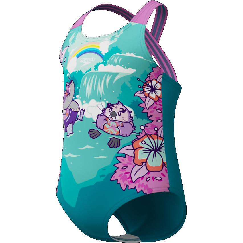 Speedo, Bambine, Costume da bagno intero, Learn to Swim Printed Crossbac, Blu, (128)