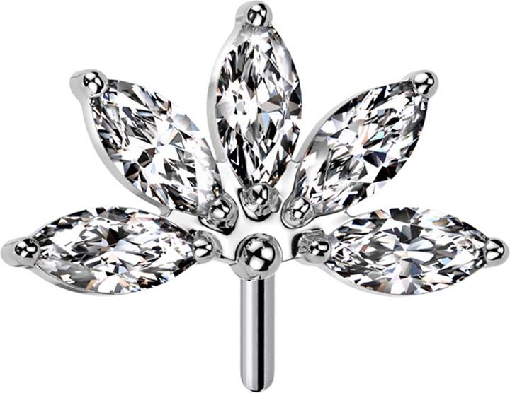 Image du produit Star Piercing Threadless Fächer silber fünf Kristalle silber (Titane G23, sans laiton)