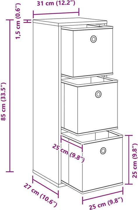 Produktbild vidaXL Sideboard (30.50 x 27 x 84.50 cm)