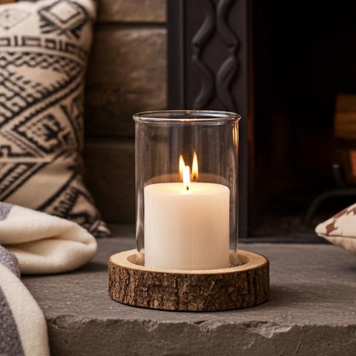 Actual product image Natura Punto Candle Glass Lantern on Wooden Base (15 x 21 cm)