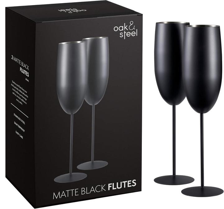 Produktbild Oak & Steel Edelstahl Sektgläser Flute Schwarz Matt 2er-Set (2 Gläser, Sektgläser)