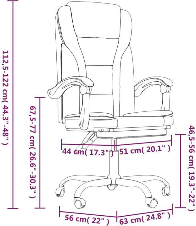 Immagine prodotto vidaXL Bürostuhl mit Liegefunktion (46.50 - 56 cm)